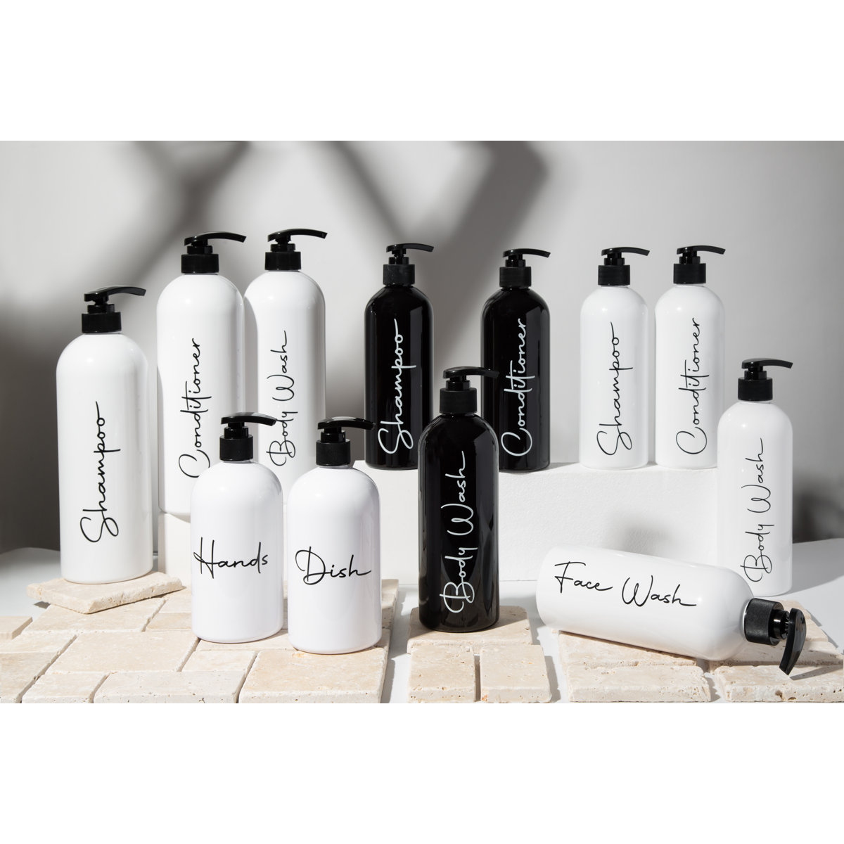 Modern Refillable Shampoo and Conditioner Bottles | 16 Fl oz. | Set of 3